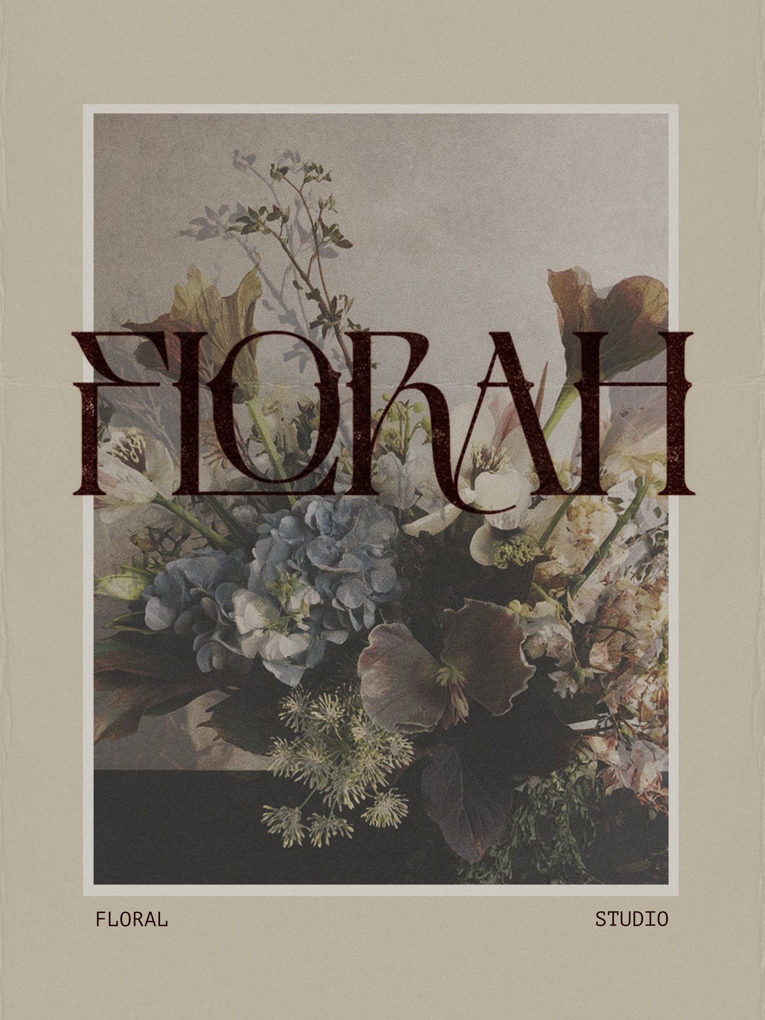 Florah floral design studio brand artwork with botanical texture and a moody Studio RJL visual identity treatment