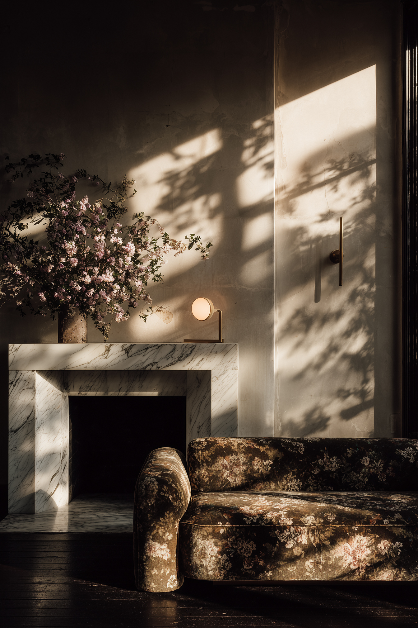 Warm interior brandscape concept with soft light and layered textures